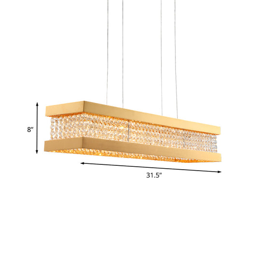 Gold Rectangular Frame Crystal Pendant Light - Contemporary 6-Bulb Island Hanging Lamp