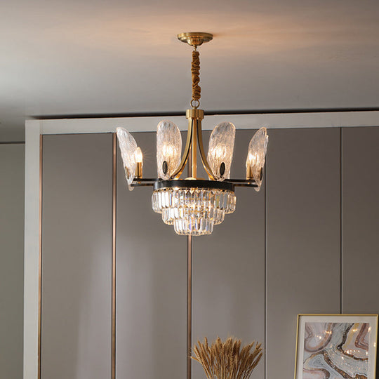 Sleek 12-Light Sputnik Pendant Chandelier With Clear Textured Glass In Black & Gold Enhanced By