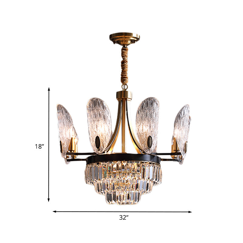 Sleek 12-Light Sputnik Pendant Chandelier With Clear Textured Glass In Black & Gold Enhanced By