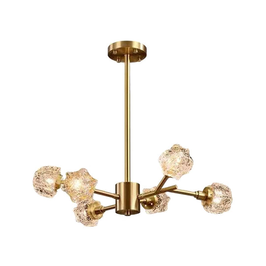 Modern Brass Starburst Chandelier Light - 6-Bulb Crystal Block Dining Room Pendant Fixture