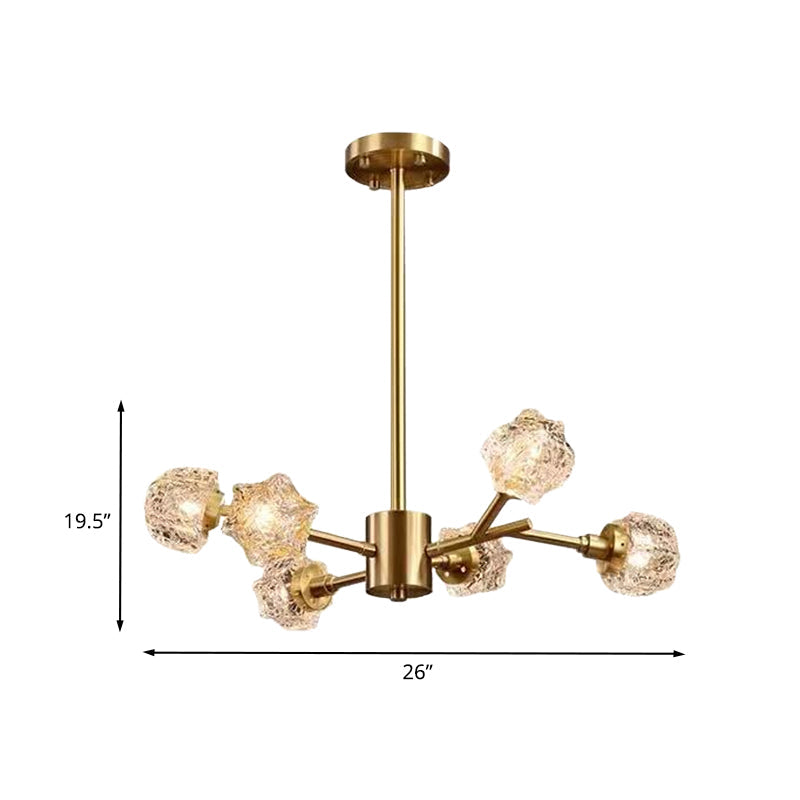 Modern Brass Starburst Chandelier - 6-Bulb Crystal Block Pendant Light for Dining Room