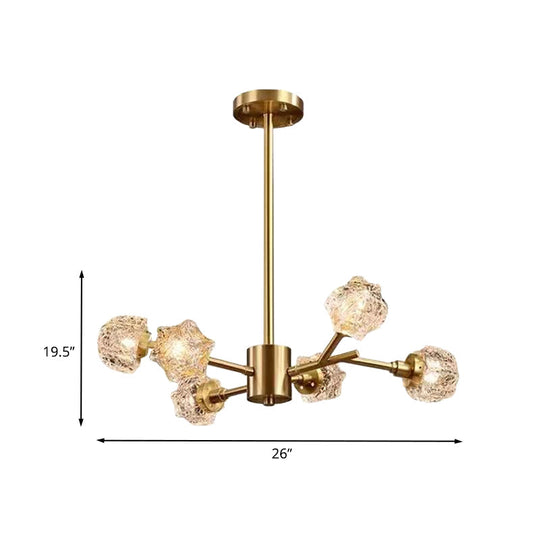 Modern Brass Starburst Chandelier Light - 6-Bulb Crystal Block Dining Room Pendant Fixture