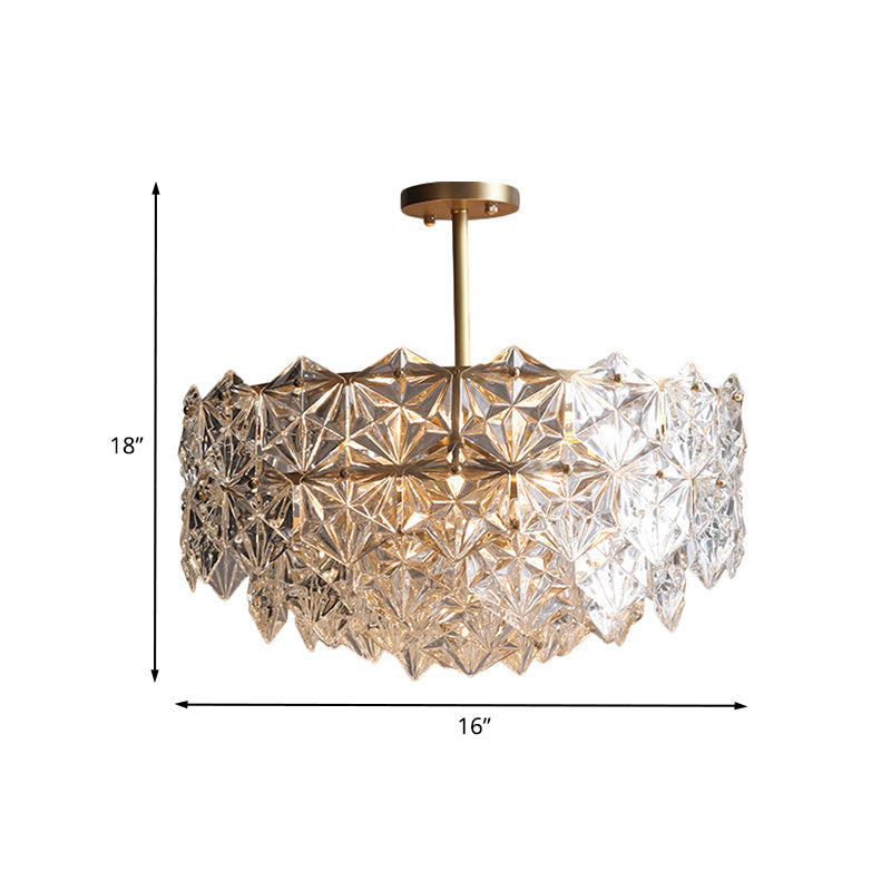 Vintage Beveled K9 Crystal Chandelier - Brass Circular Ceiling Pendant Light Fixture For Living Room