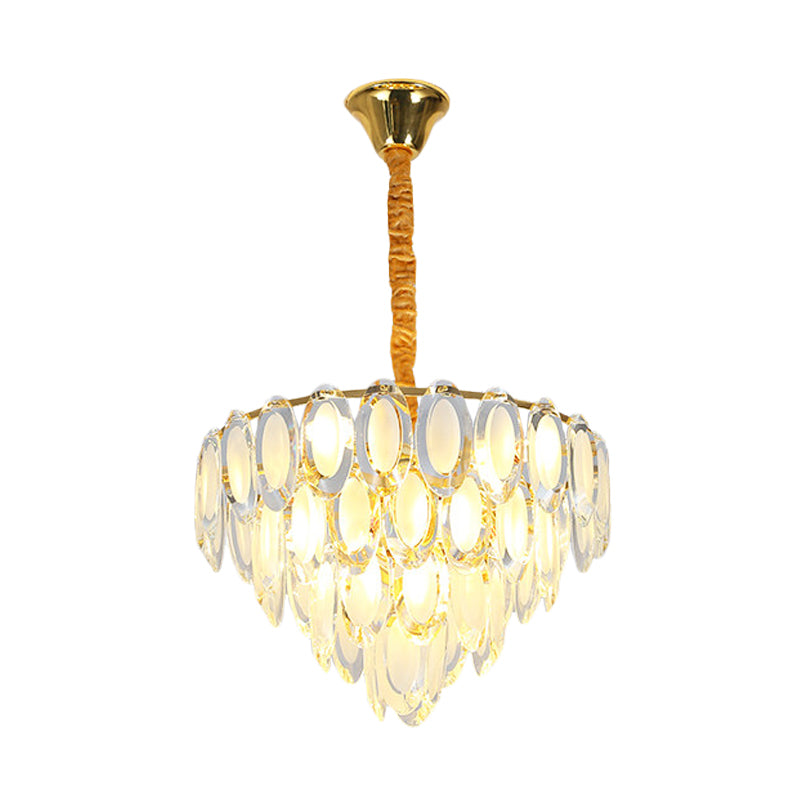 Modern Gold Crystal Chandelier - 9 Heads, Oval Shape - Multi Layered Pendant Light for Living Room Ceiling