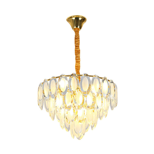 Modern Gold Crystal Chandelier - 9 Heads, Oval Shape - Multi Layered Pendant Light for Living Room Ceiling