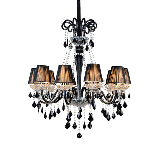 10-Bulb Fabric Ceiling Light: Traditional Tapered Chandelier Lamp With Crystal And Glass Arm