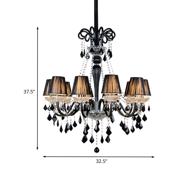 10-Bulb Fabric Ceiling Light: Traditional Tapered Chandelier Lamp With Crystal And Glass Arm