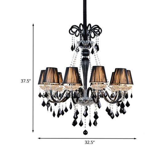 10-Bulb Fabric Ceiling Light: Traditional Tapered Chandelier Lamp With Crystal And Glass Arm