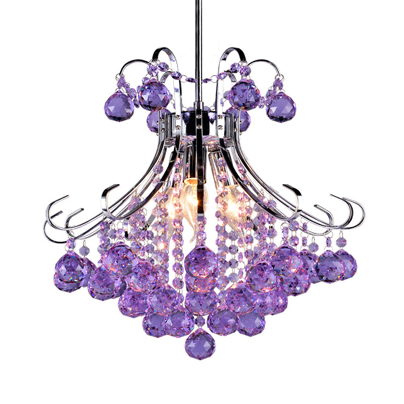 Traditionalist Raindrop Purple/Red Crystal Ball Chandelier Pendant Light With Chrome Down Lighting -