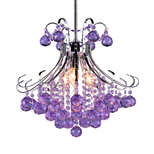 Traditionalist Raindrop Purple/Red Crystal Ball Chandelier Pendant Light With Chrome Down Lighting -