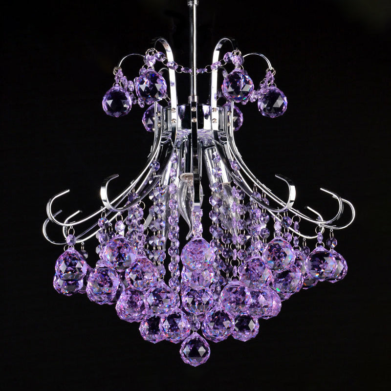 Traditionalist Raindrop Purple/Red Crystal Ball Chandelier Pendant Light With Chrome Down Lighting -