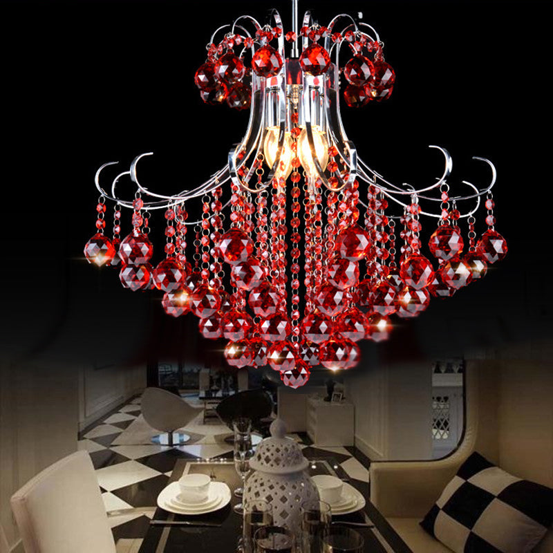 Traditionalist Raindrop Purple/Red Crystal Ball Chandelier Pendant Light With Chrome Down Lighting -