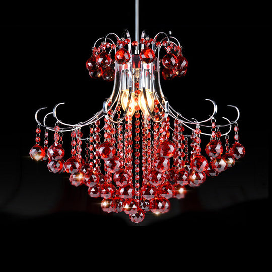 Traditionalist Raindrop Purple/Red Crystal Ball Chandelier Pendant Light With Chrome Down Lighting -