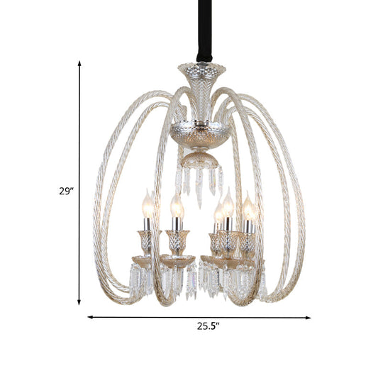 Antique Chandelier For Living Room Pendant - 6/8 Heads Curving Cognac Glass Arm & Clear Crystal