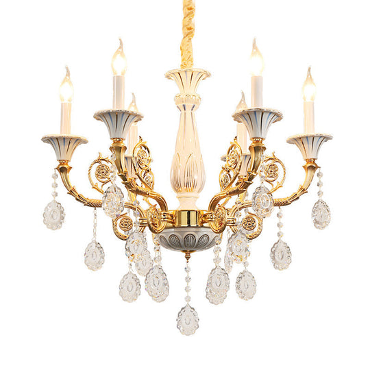 Traditional Crystal Chandelier - Elegant Gold Candle Lamp With 6 Heads For Bedroom Ceiling Ceramic