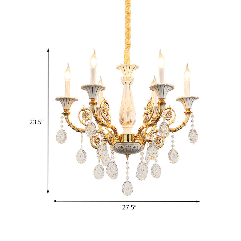 Traditional Crystal Chandelier - Elegant Gold Candle Lamp With 6 Heads For Bedroom Ceiling Ceramic