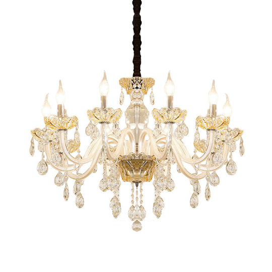 8-Bulb Clear Crystal Chandelier: Traditional White Candlestick Pendant For Living Room Ceiling