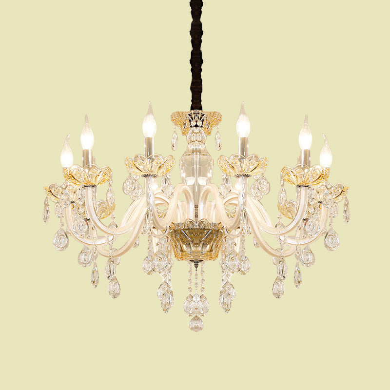 8-Bulb Clear Crystal Chandelier: Traditional White Candlestick Pendant For Living Room Ceiling