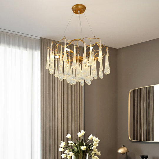 Modern Cascade Clear Bubble Crystal Chandelier with 6 Lights and Iron Arm Suspension