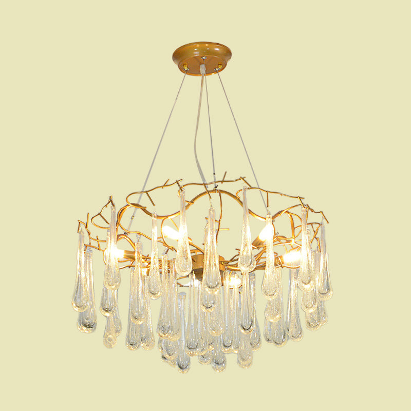 Modern Crystal Chandelier - 6-Light Clear Bubble Cascade Iron Arm With Suspension Light