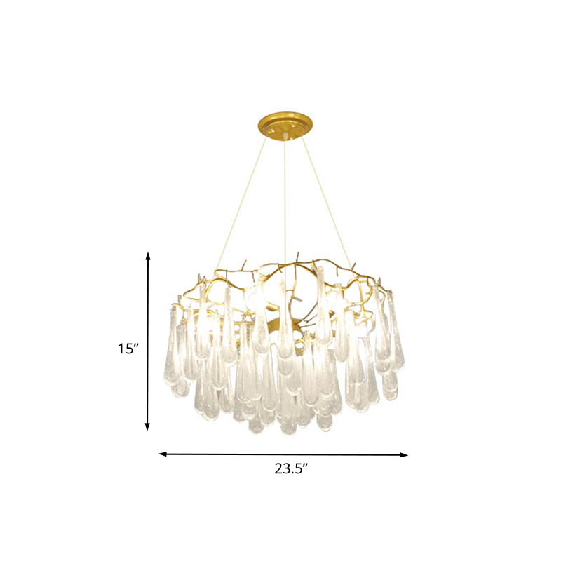 Modern Crystal Chandelier - 6-Light Clear Bubble Cascade Iron Arm With Suspension Light