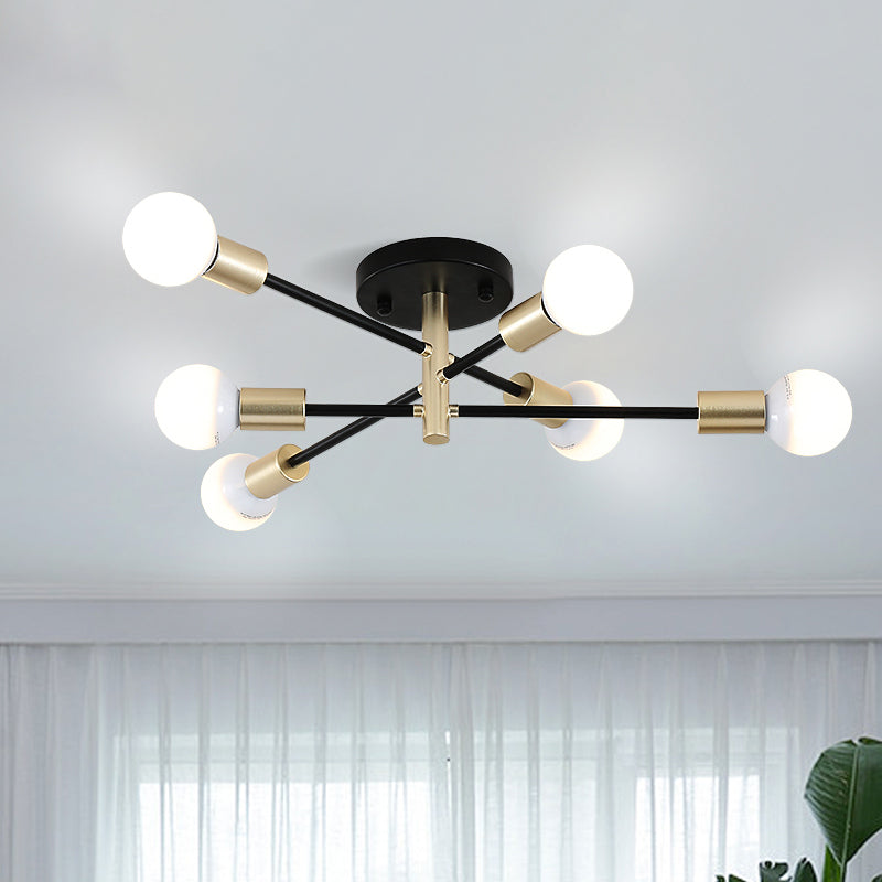 Modern Black and Gold Sputnik Semi Flush Light, 4/6 Heads Ceiling Mounted Lamp for Tables