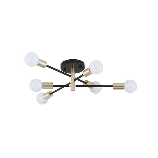 Modern Black and Gold Sputnik Semi Flush Light, 4/6 Heads Ceiling Mounted Lamp for Tables