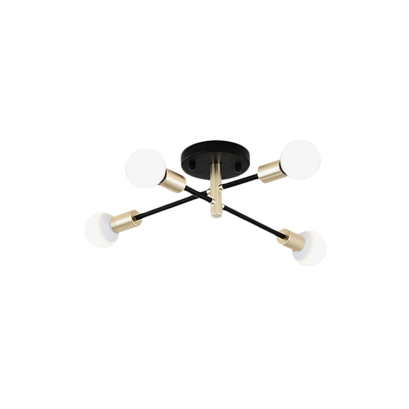 Modern Black and Gold Sputnik Semi Flush Light, 4/6 Heads Ceiling Mounted Lamp for Tables