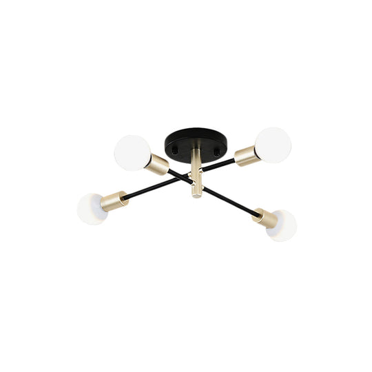 Modern Black and Gold Sputnik Semi Flush Light, 4/6 Heads Ceiling Mounted Lamp for Tables