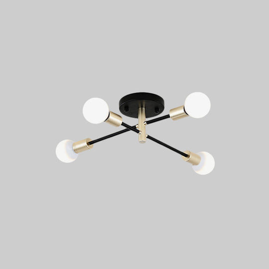 Modern Black and Gold Sputnik Semi Flush Light, 4/6 Heads Ceiling Mounted Lamp for Tables