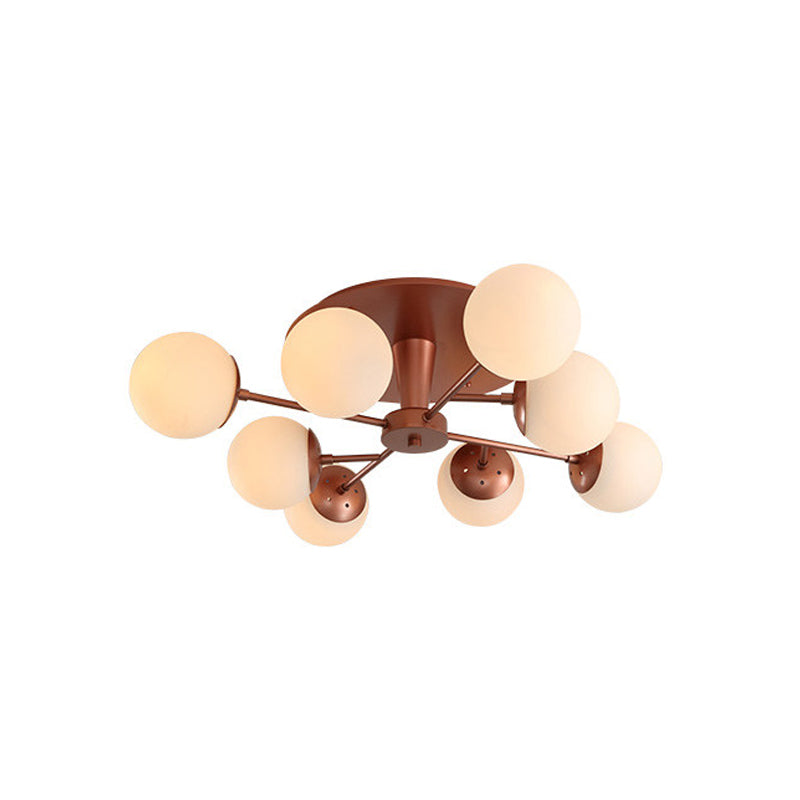 Modernist Opal Glass Semi-Flush Mount with Silver/Rose Gold Finish and 8 Lights