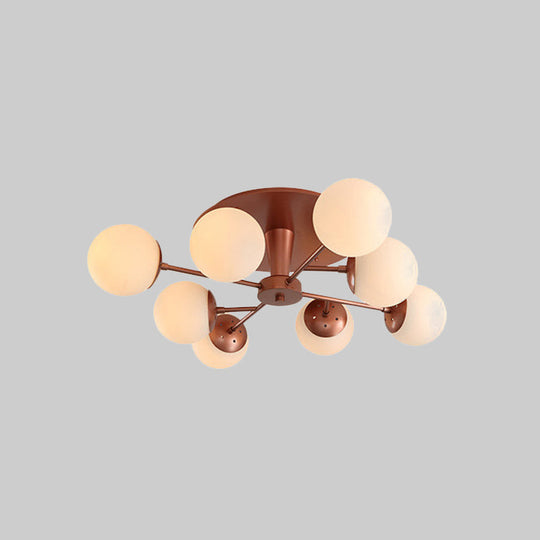 Modernist Opal Glass Semi-Flush Mount with Silver/Rose Gold Finish and 8 Lights