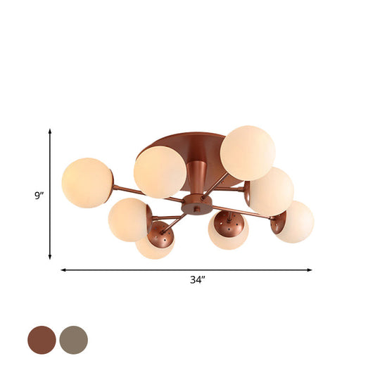 Modernist Opal Glass Semi-Flush Mount with Silver/Rose Gold Finish and 8 Lights