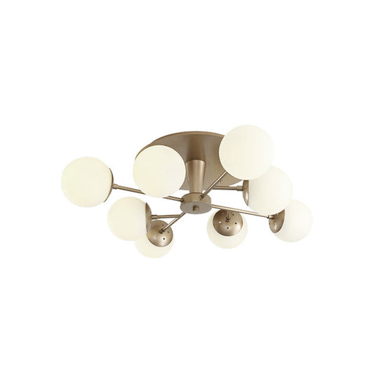 Modernist Opal Glass Semi-Flush Mount with Silver/Rose Gold Finish and 8 Lights