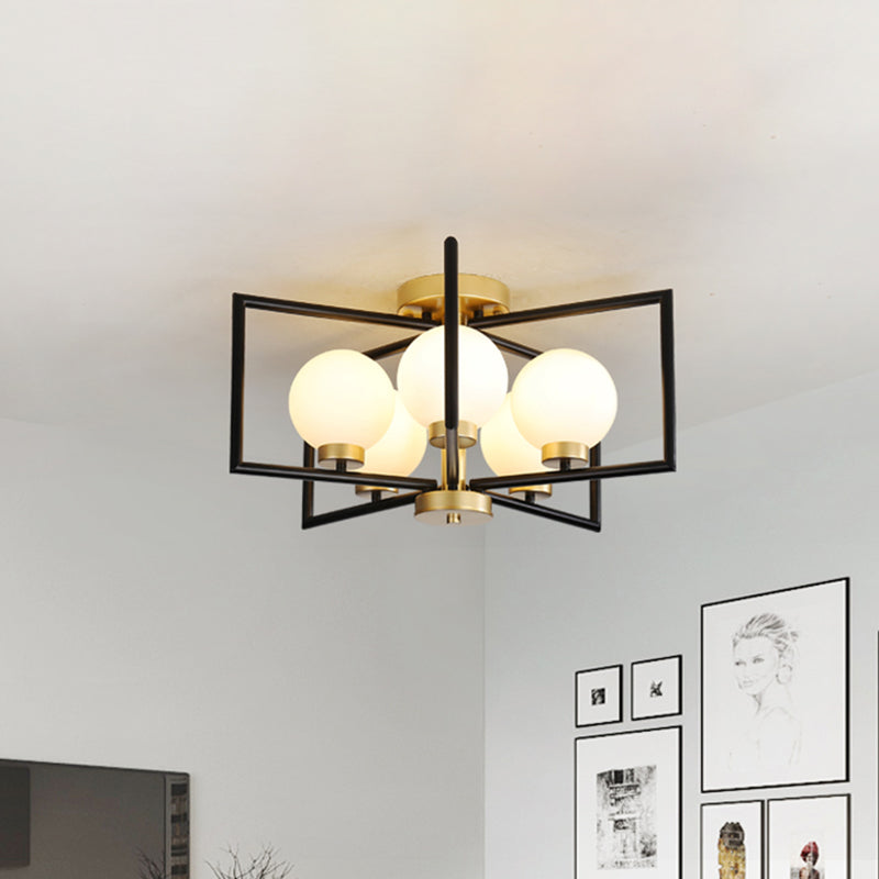 Modern 5-Head Black and Gold Flush Mount Lighting for Living Room