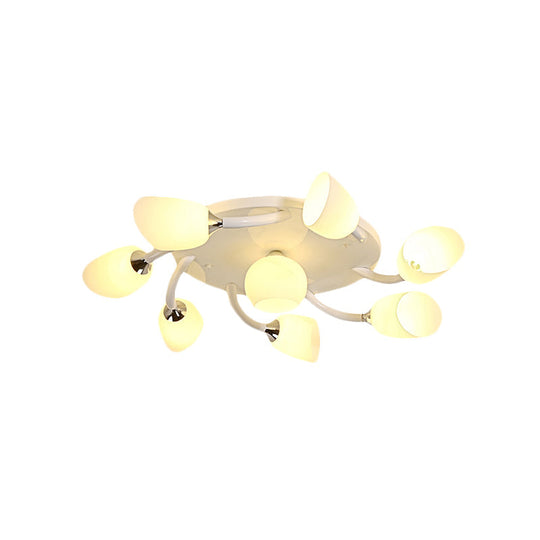 Semi Flush Modern White Spiral 6/8 Light For Living Room With Tulip Opal Glass Shade