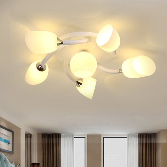 Semi Flush Modern White Spiral 6/8 Light for Living Room with Tulip Opal Glass Shade