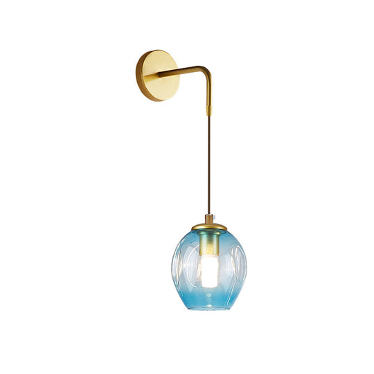 Gold Tulip Wall Lamp Sconce With Blue/Smoke Gray Dimpled Glass Shade - Modern 1 Light Hanging