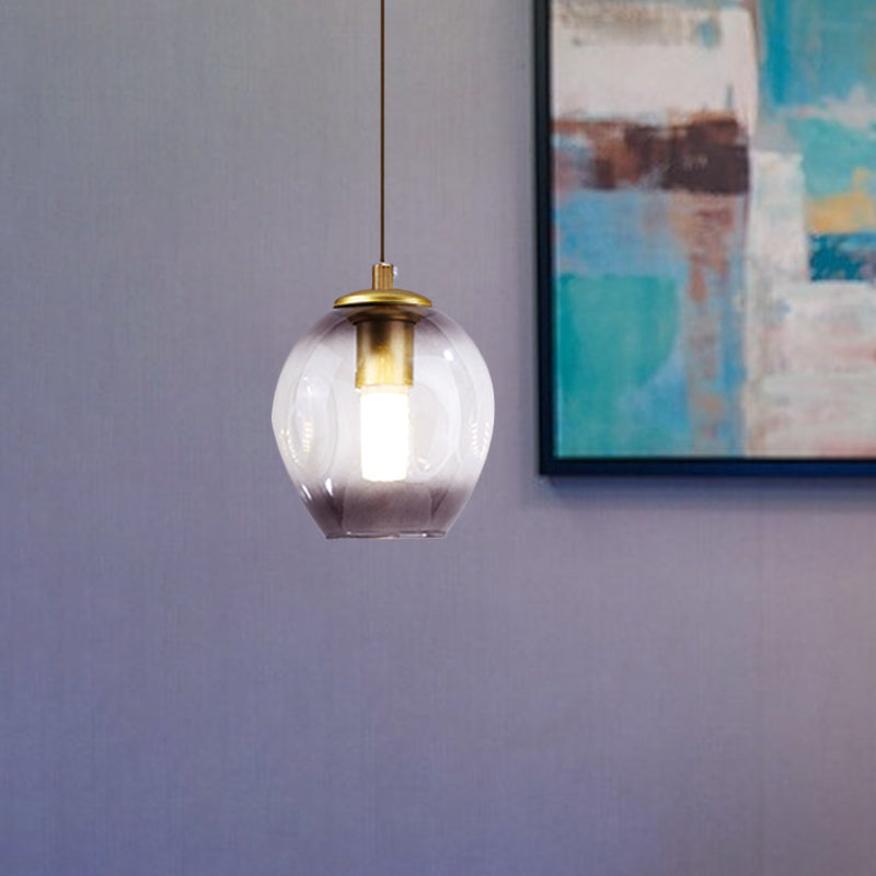 Gold Tulip Wall Lamp Sconce With Blue/Smoke Gray Dimpled Glass Shade - Modern 1 Light Hanging