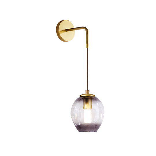 Gold Tulip Wall Lamp Sconce With Blue/Smoke Gray Dimpled Glass Shade - Modern 1 Light Hanging