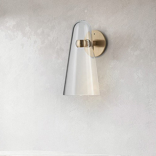 Minimalist Gold Kitchen Wall Sconce With Cone Clear Glass Shade