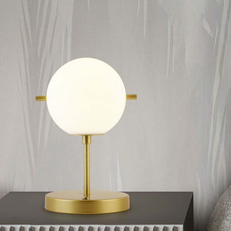 Modern Spherical Night Table Lamp In Gold With White Glass Head