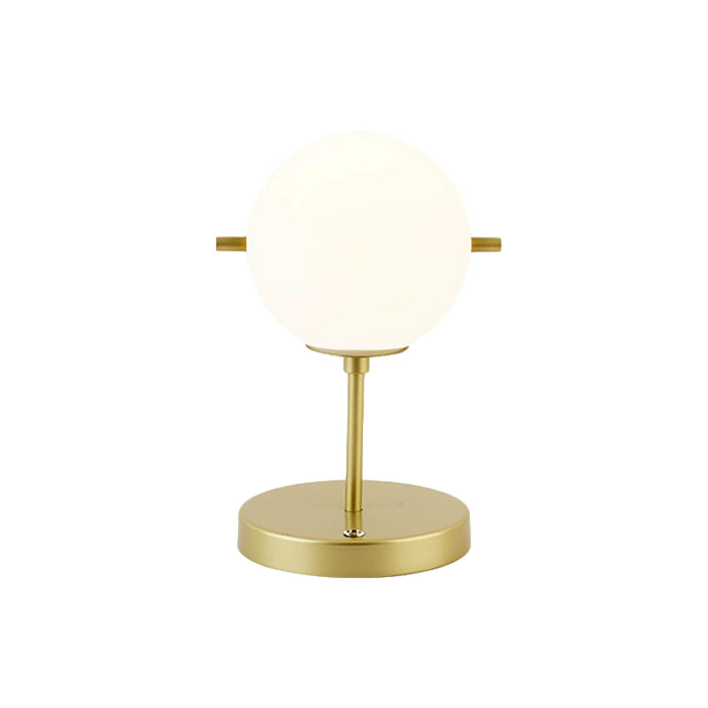 Modern Spherical Night Table Lamp In Gold With White Glass Head