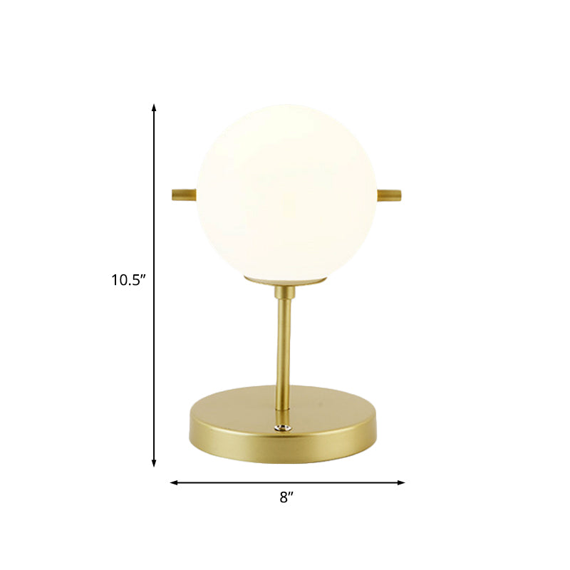 Modern Spherical Night Table Lamp In Gold With White Glass Head