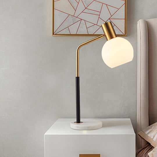 Modern White/Amber Glass Globe Book Light Table Lamp - Marble Base