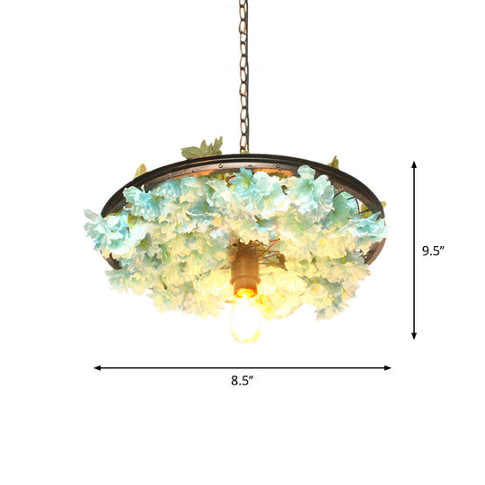 8.5"/15" W Wheel Restaurant Lamp: Iron Pendant with Down Lighting + Artificial Flower Decor (1 Bulb, Pink/Blue)