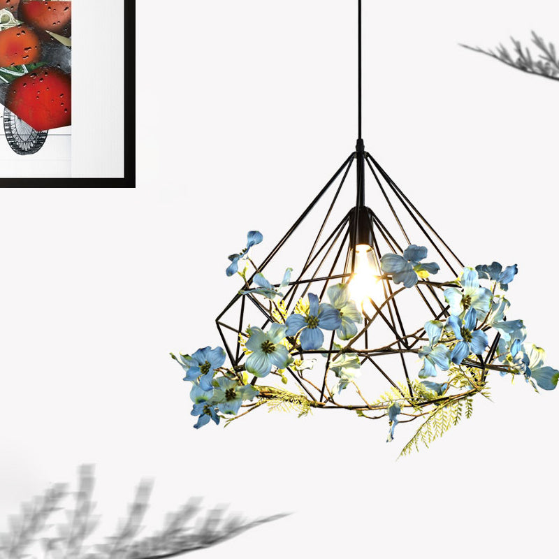 Farmhouse Black Diamond Cage Pendant Lamp - 1-Bulb Restaurant Suspension Lighting, Sizes: 18"/19.5"/23.5" W