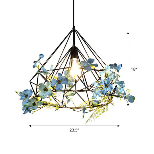 Farmhouse Black Diamond Cage Pendant Lamp - 1-Bulb Restaurant Suspension Lighting, Sizes: 18"/19.5"/23.5" W