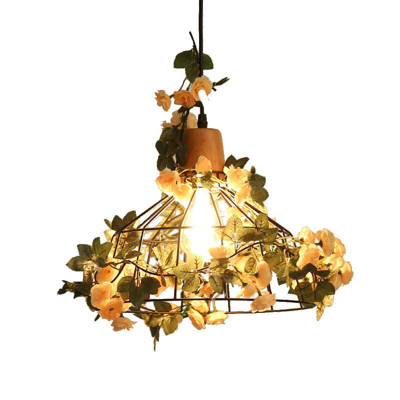 Modern Black Iron Pendant Light with Hanging Flower Jar Design, Ideal for Restaurants and Farm-inspired Decor