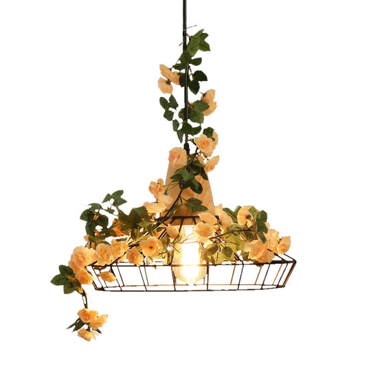 Modern Black Iron Pendant Light with Hanging Flower Jar Design, Ideal for Restaurants and Farm-inspired Decor